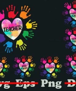 Bundle Heart Colorful Hands Teacher, Teacher Lover, Teaching Gift, Educator, Lunch Lady, Counselor, Bundle 7 Png Design