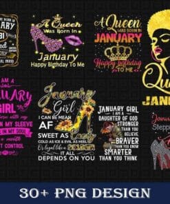 Bundle January Girl 30+ Png Design, Birthday Gift, January Birthday, Afro Black Girl, Png