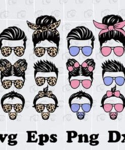 Bundle Messy Bun Family Life, Mom Life, Dad Life, Bun Hair, Momlife, Kidlife Bundle, Mom Daughter Son, Layered SVG, DXF, PNG, EPS