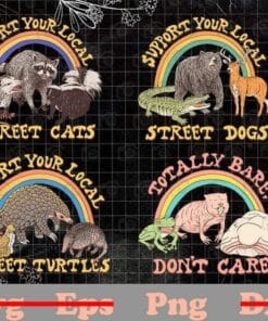 Bundle Support Your Local Street Cats, Dogs, Turtles, Totally Bare Don't Care, Bundle Vintage Retro Animal Arts, 4 Png DESIGN