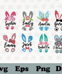Bunny Name Frame SVG Bundle, Easter Bunny Monogram, Kid Easter, Bunny SVG, Easter Rabbit for kid, SVG PNG DXF, EPS, PDF