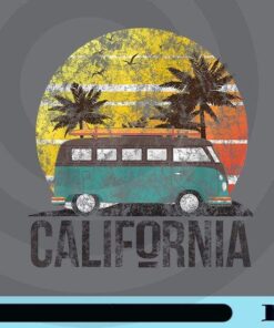 California Retro Surf Vintage Distressed, Love Cali, VW bus painting, Volkswagen retro, tropical beach, Customizable Png