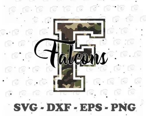 Camo Falcons, F Falcons, Team Pride School Mascot, Camouflage F, Atlanta Falcons, American Football Team,sport, Layered SVG, DXF, PNG, EPS