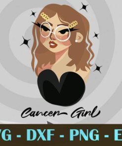 Cancer Girl Zodiac cute Girl Watercolor Design Bundles Customizable Layered Svg, Svg Eps Png Dxf
