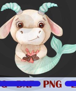 capricorn Bulls Zodiac cute animal Watercolor Design Bundles Customizable PNG