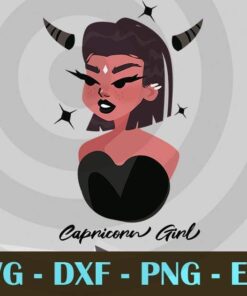 Capricorn Girl Zodiac cute Girl Watercolor Design Bundles Customizable Layered Svg, Svg Eps Png Dxf