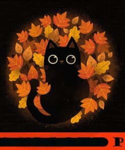 Cat and Autumn leaves, 2021 Halloween, retro vintage halloween art, 2021 halloween gift, halloween theme Customizable PNG