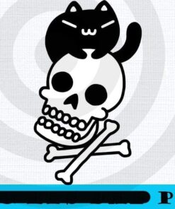Cat And Crossbones Skull , 2021 halloween, halloween theme, 2021 halloween gift for woman man, Customizable PNG