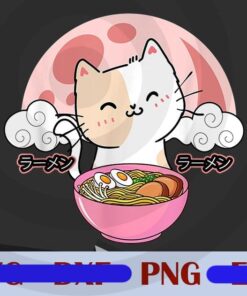 Cat And Ramen, Cute Cat, Cat Lover, ramen Lover, Anime Lover, Anime Customizable Png