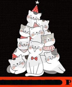 Cat Christmas Tree Meowy Cat Cute Kawaii Funny Xmas Sticker, Merry Christmas, Christmas Day, Christmas Cat Customizable PNG