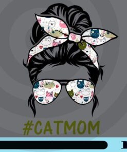 Cat Mom Life, Messy Bun Mom, Girl With Headband, Gift for Cat Lovers, Love Cats, Cat Owner Gift, Customizable Png