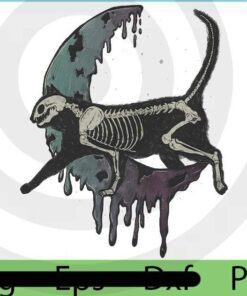 Cat Skeleton over the moon, 2021 Halloween, horror art, scary quote cute funny Art, Halloween Theme, Customizable PNG