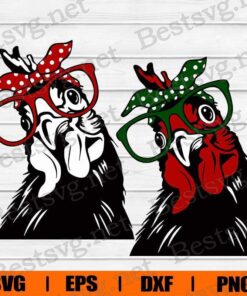 Chicken With Bandana Glasses , Farm Animal, Chicken Lover, Farmer Lover , Svg Eps Png Dxf