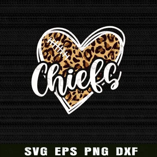 Chiefs, Leoapard Chiefs, Chiefs Lovers, Football, Football Heart Shape, American Football, Heart Doodle Layered Svg Eps Png Dxf