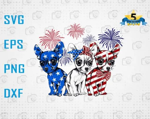 Chihuahua American Flag, Cute Chihuahua, Love Dog, Firework, New Year Eve, USA Flag Headband, Layered SVG, DXF, PNG, EPS