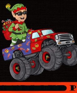 christmas elf riding monster truck Sticker, Happy Christmas Christmas Truck X-mas, Christmas Day, Cute Christmas Gift, Customizable PNG