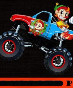 Christmas Elf Riding Monster Truck Sticker, Happy Christmas Christmas Truck X-mas, Christmas Day, Cute Christmas Gift, Customizable PNG
