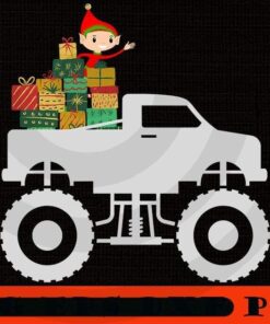 Christmas Elf Riding Monster Truck Sticker, Happy Christmas Christmas Truck X-mas, Christmas Day, Cute Christmas Gift, Customizable PNG