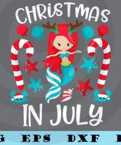 Christmas In July Cute Mermaid Summer Independence Day Customizable Layered Svg, Svg Eps Png Dxf
