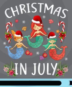 Christmas In July Cute Santa Mermaid Summer Beach Independence Day T-Shirt Customizable Png