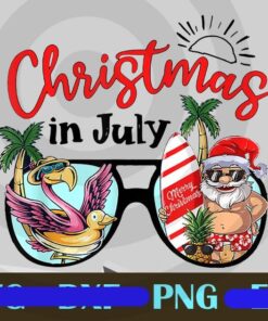 Christmas in July Holiday Beach Flamingo surfing xmas Noel Summer Independence Day Customizable PNG