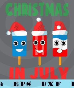 Christmas In July Ice Pops In Santa Hat Kids Toddler Cute summer Christmas Independence Day Customizable Layered Svg, Svg Eps Png Dxf