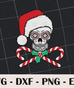 Christmas Skull, Christmas Candy svg, Candy Cane, Chrismas, Merry Christmas, Layered SVG, DXF, PNG, EPS