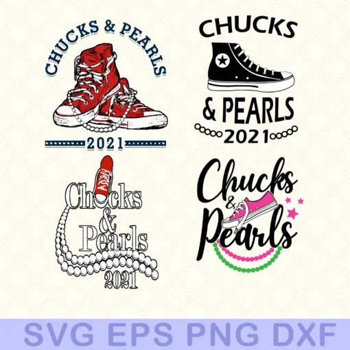 Chucks and Pearls,2021 Harris Biden, Kamala Harris, Madam Vice President, Converse, Pearl Necklaces, Gift For Girls, Boys Inauguration 2021-4Zip Layered Svg Eps Png Dxf