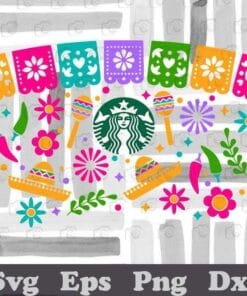 Cinco De Mayo, Starbucks Cup, Let's Fiesta Mexican, DIY Seamless, Full Wrap,SVG PNG DXF, EPS, PDF