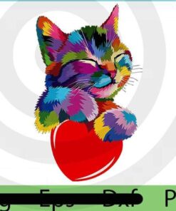 Colorful Cat Hugging heart, 2021 Halloween Art, scary horror Halloween Theme, funny cute Saying, Customizable PNG