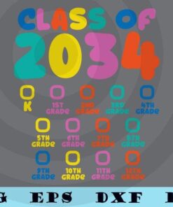 Colorful Class Of 2034 Checklist Grow With Me Graduation school student T-Shirt Customizable Layered Svg, Svg Eps Png Dxf