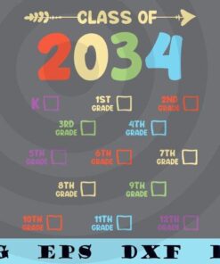 Colorful Class Of 2034 Checklist Grow With Me Graduation T-Shirt Customizable Layered Svg, Svg Eps Png Dxf