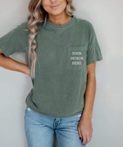 Comfort Colors 6030 Pocket T-Shirt Mockup| Moss Comfort Colors T-shirt Mockup| Model Shirt Mockup| Shirt Mockup