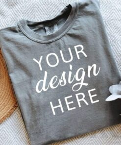 Comfort Colors C1717 Grey Shirt - Shirt Mockup - Boho Mockup - Pepper Colored Shirt - Unisex Sizing- Flat Lay Mock up Tee - Size Chart