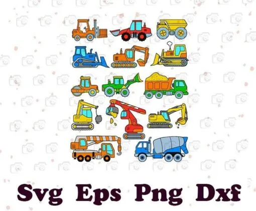 Construction Excavator, Vehicle Art, Bundle Trucks , Dump Truck , Bulldozer , Crane Truck, Gift for Boys, Gift For Men SVG PNG DXF, EPS, PDF