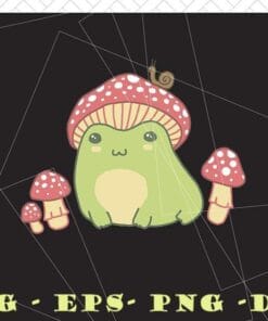 Cottagecore Aesthetic Frog with Mushroom Hat & Snail, Cute Frog, Frog and Mushroom, Little Snail,animal, plant, Layered Svg Eps Png Dxf