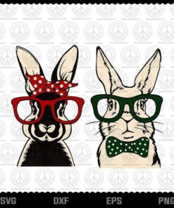 Couple Rabbit SVG, Bunny Glasses, Polka Dot Bandana, Easter Animal, Bunny Boy, Bunny Girl, Layered Svg, Png, Dxf, Eps