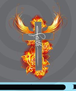 Cross Faith Rose, Fire Rose With Wings, Jesus Cross, Fire Phoenix, Fire Wings Customizable Png