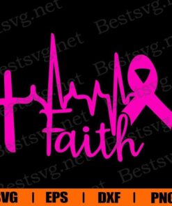 Cross Heartbeat Ribbon , Breast Cancer , Survivor , Awareness , Cancer , God , Svg Eps Png Dxf
