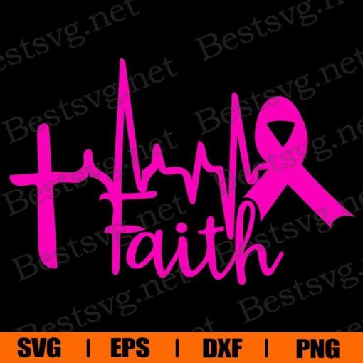 Cross Heartbeat Ribbon , Breast Cancer , Survivor , Awareness , Cancer , God , Svg Eps Png Dxf