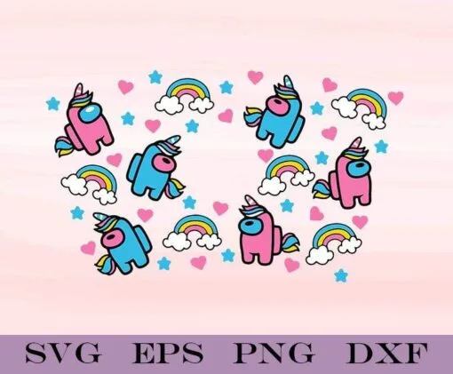 Cute Among Us Unicorn, Full Wrap Among Us Unicorn, Among Us, Unicorns, Among Us Theme Game, Rainbows,Layered Svg, Svg Eps Png Dxf
