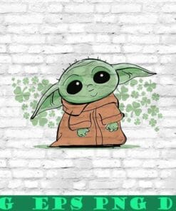Cute Baby Yoda, Grogu Star Wars Cartoon, Happy St. Patricks Day, Baby Yoda and Shamrock, Star War Fan Gift, Layered SVG, DXF, PNG, EPS