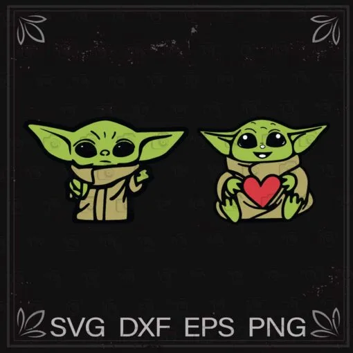 Cute Baby Yoda Svg, Star Wars, Green Yoda, Two Yoda, Red Heart Yoda, For Young,movie, Layered Svg ,SVG PNG DXF, EPS, PDF
