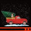 Cute Bulldog With Vintage Red Pickup Truck Christmas Tree, Happy Christmas Christmas Truck X-mas, Christmas Day, Cute Christmas Gift, Customizable PNG