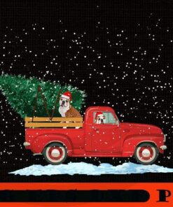 Cute Bulldog With Vintage Red Pickup Truck Christmas Tree, Happy Christmas Christmas Truck X-mas, Christmas Day, Cute Christmas Gift, Customizable PNG