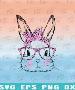 Cute Bunny Face , Leopard Print Glasses, Easter Gift, Funny Bunny, Leopard Bunny, Happy Easter Layered Svg Eps Png Dxf
