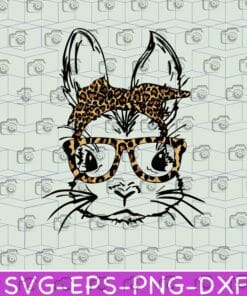 Cute Bunny With Glasses, Leopard Print, Headband, Smart Bunny, Easter Bunny, Easter Day Layered Svg Eps Png Dxf