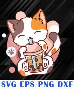 Cute Cat Boba Tea, Bubble Tea Anime, Kawaii Neko, Kawaii Japanese Anime Cat, Boba Kit-Tea, Kitty Milk Tea,SVG PNG DXF, EPS, PDF