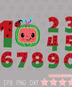 Cute Cocomelon, Birthday Watermelon Number, Kid TV, Cocomelon Design, Cocomelon Birthday, Baby Kids Watermelon, SVG PNG DXF, EPS, PDF