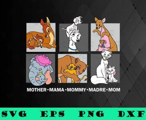 Cute Disney Characters Neutral Mother's Day, Disney Mom, Mother, Mommy, Mami, Madre, Mom,SVG PNG DXF, EPS, PDF